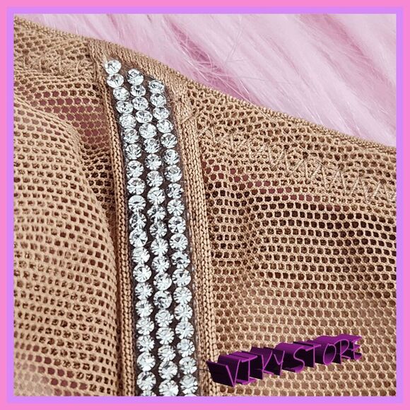 💖 NWT Victoria’s Secret Lame Mesh Nude Rhinestones Tanga M #7265 💖 - Picture 5 of 7